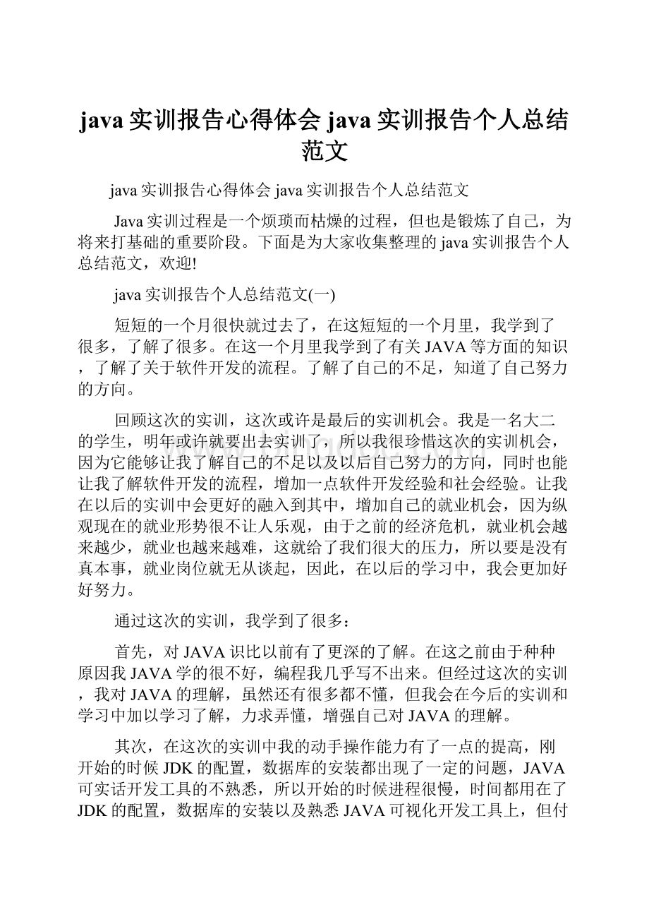 java实训报告心得体会 java实训报告个人总结范文.docx