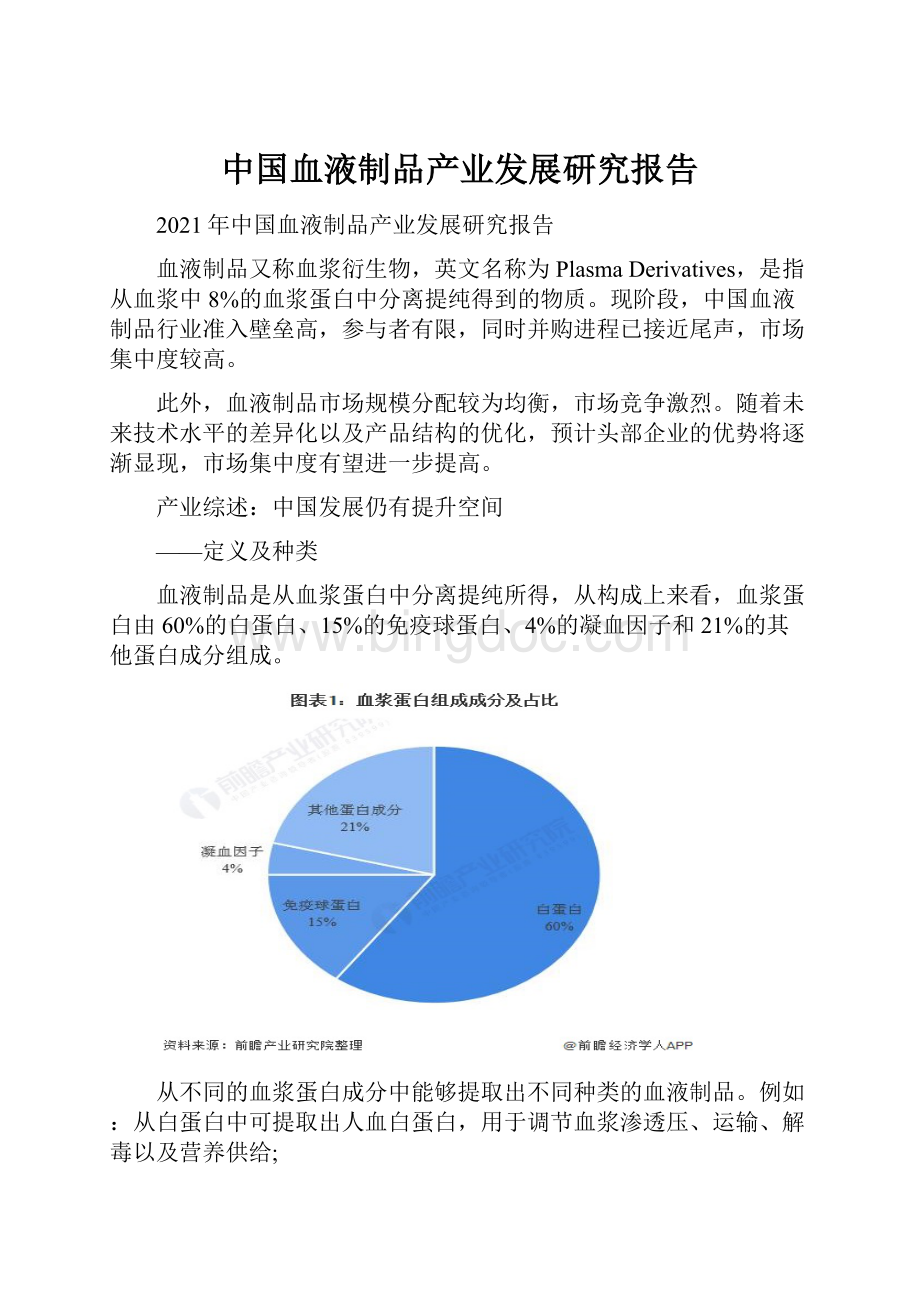 中国血液制品产业发展研究报告Word文档格式.docx_第1页