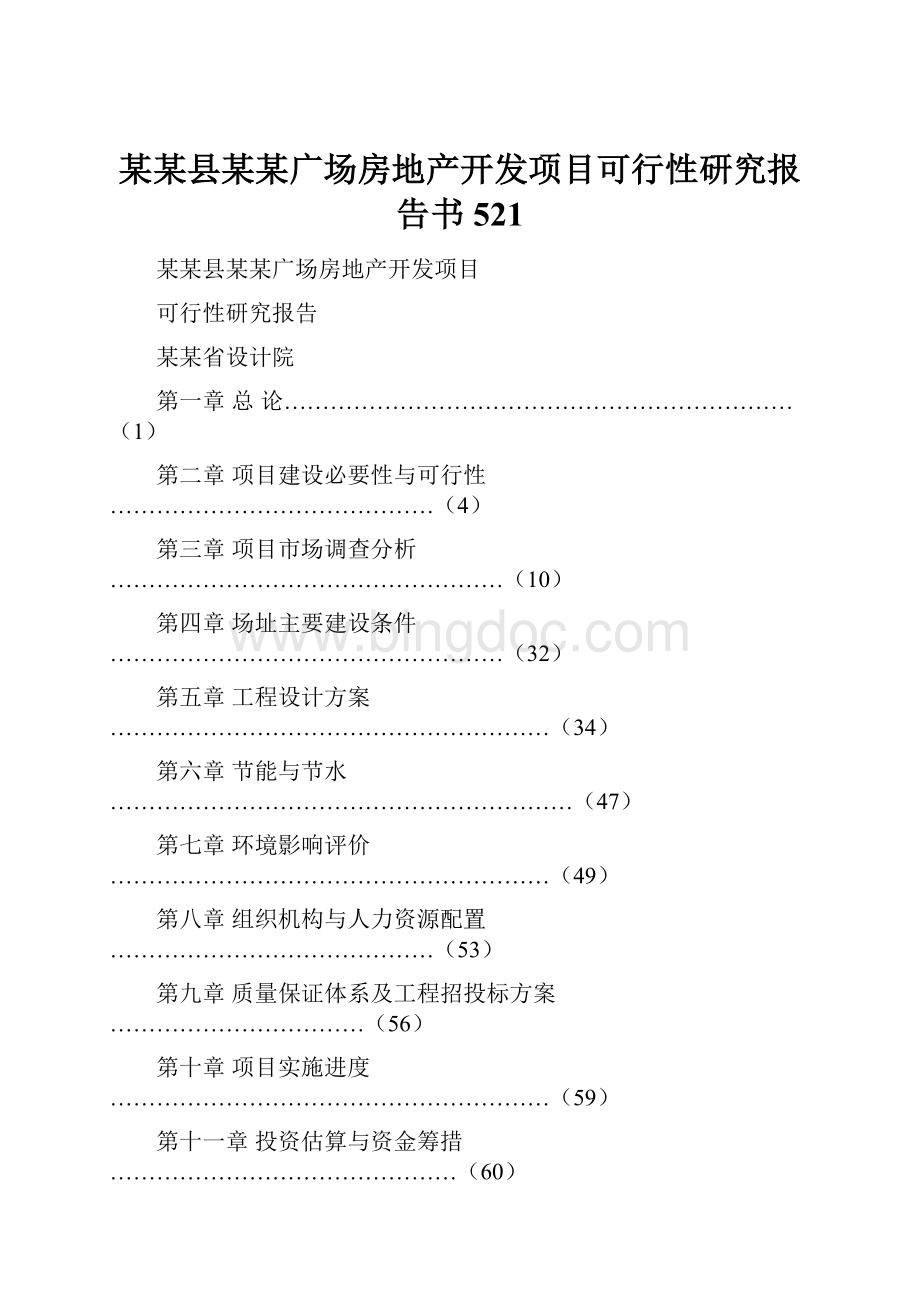 某某县某某广场房地产开发项目可行性研究报告书 521.docx