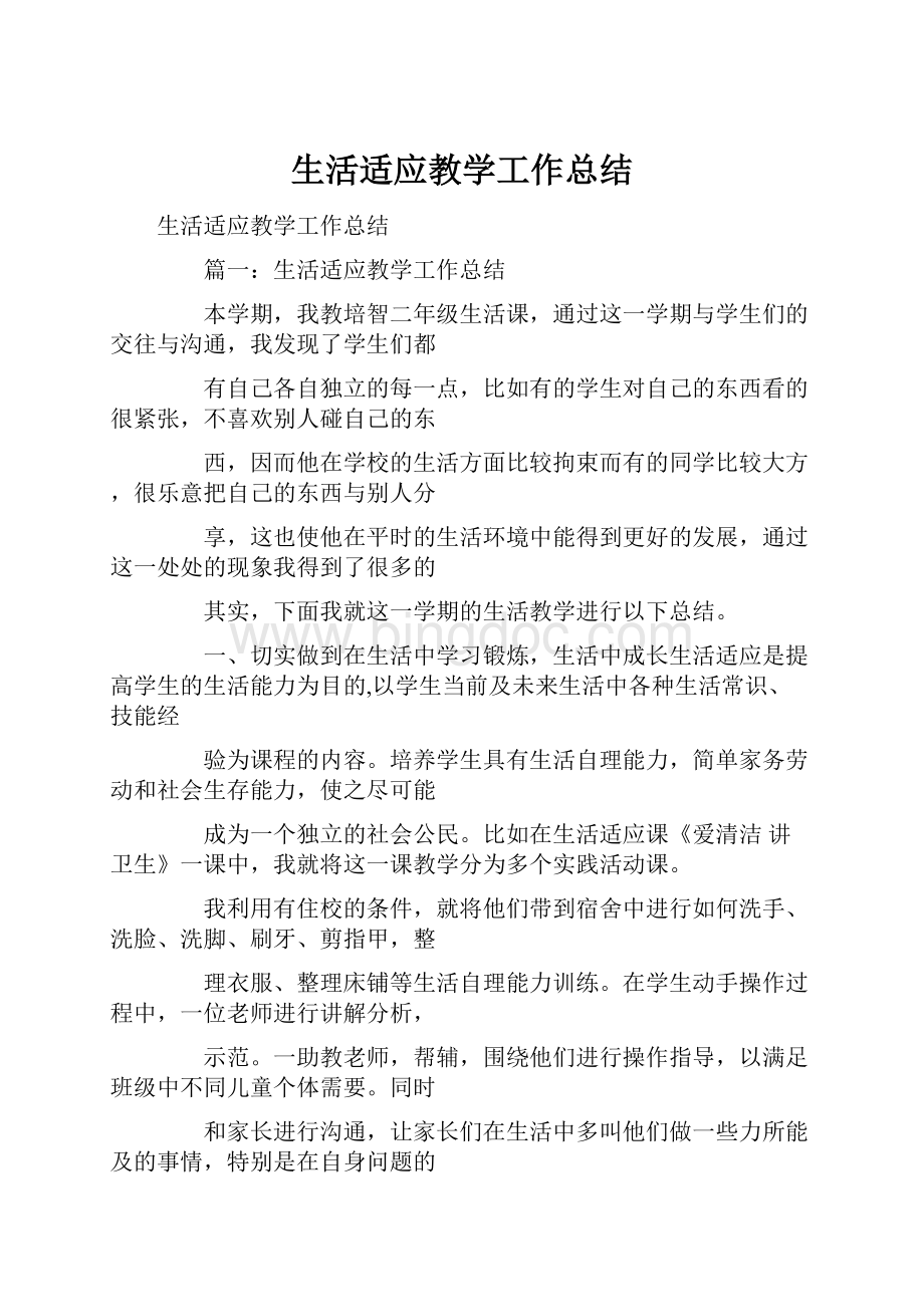 生活适应教学工作总结.docx