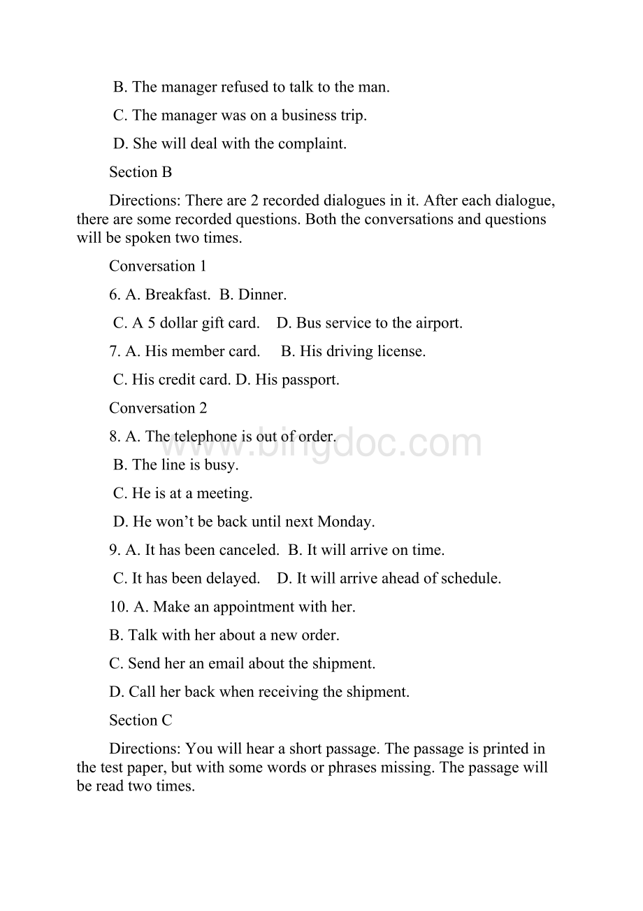 大学英语一期末考试题以及答案Word下载.docx_第2页