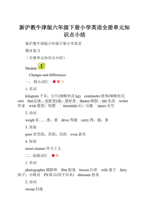 新沪教牛津版六年级下册小学英语全册单元知识点小结.docx