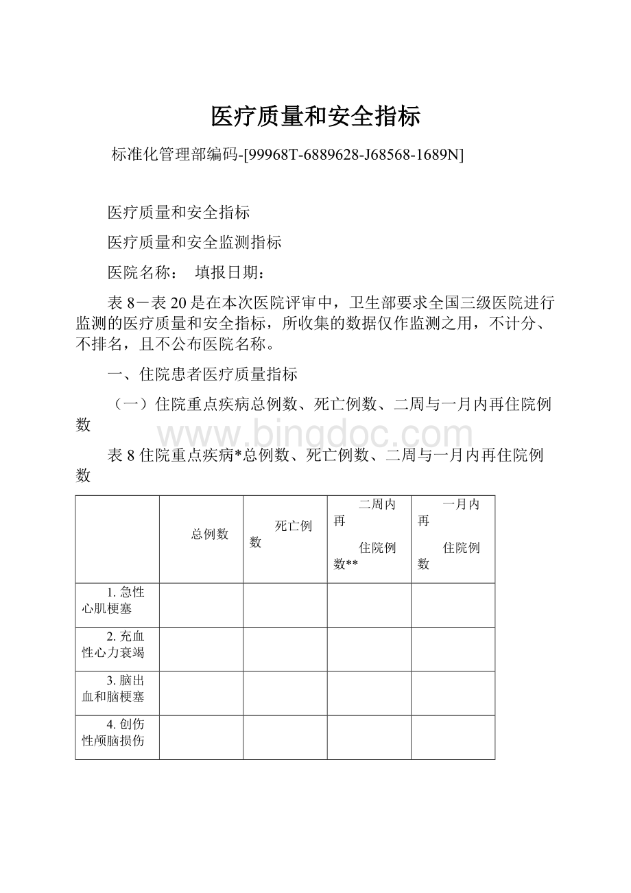 医疗质量和安全指标Word格式.docx