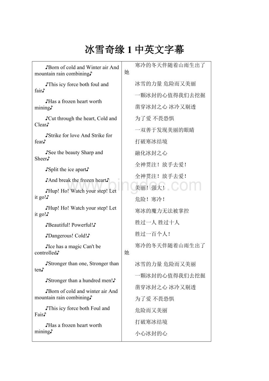 冰雪奇缘1中英文字幕Word下载.docx_第1页