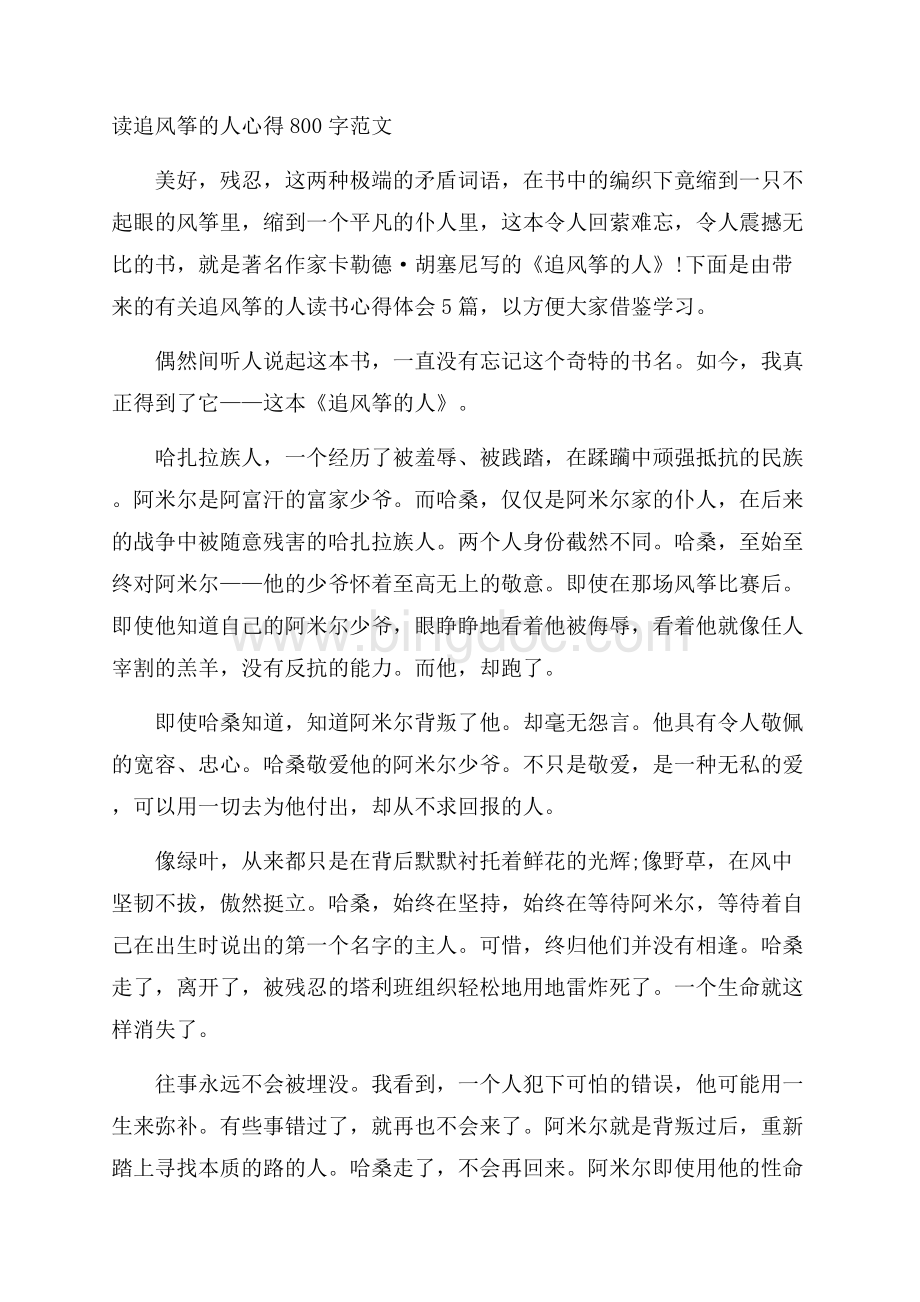 读追风筝的人心得800字范文.docx