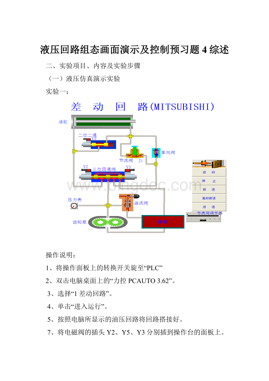 液压回路组态画面演示及控制预习题4综述.docx