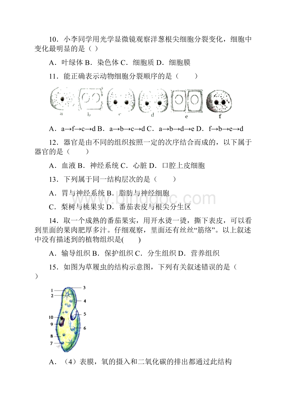 四川省眉山市东坡区苏辙中学学年七年级上学期第二次阶段测试生物试题文档格式.docx_第3页