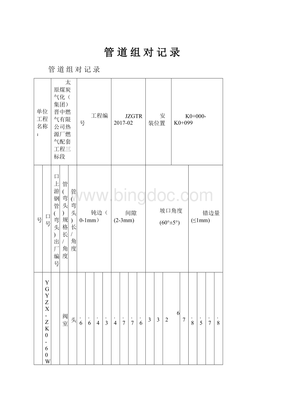 管 道 组 对 记 录.docx_第1页