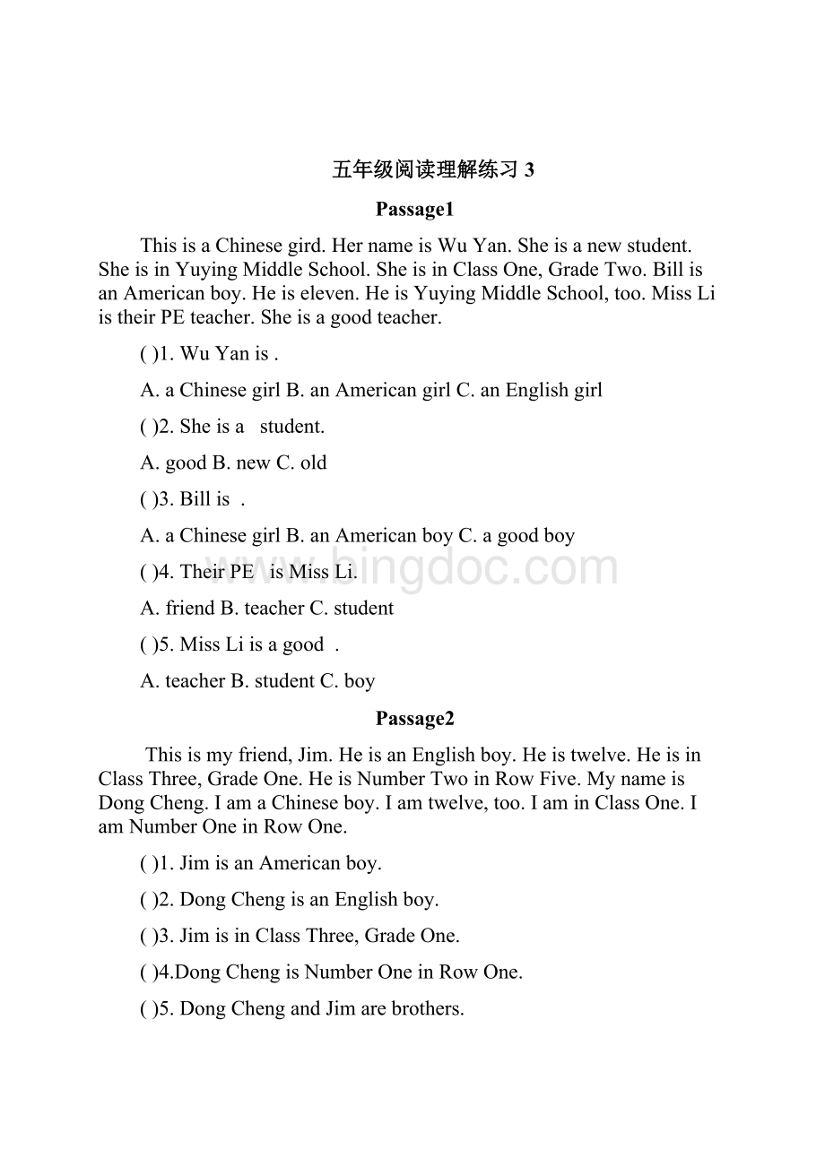 小学英语五年级阅读理解练习题含答案.docx_第3页