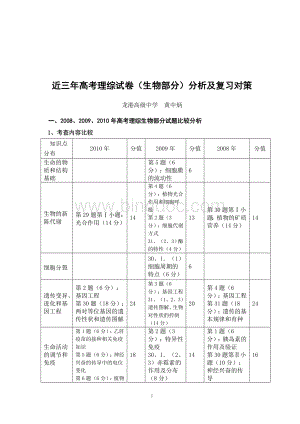 近三模拟年高考理综试卷生物部分分析及复习对策.doc