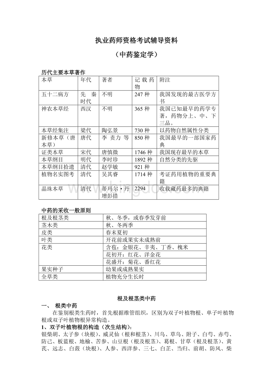 中药鉴定学执业药师复习资料.doc_第1页