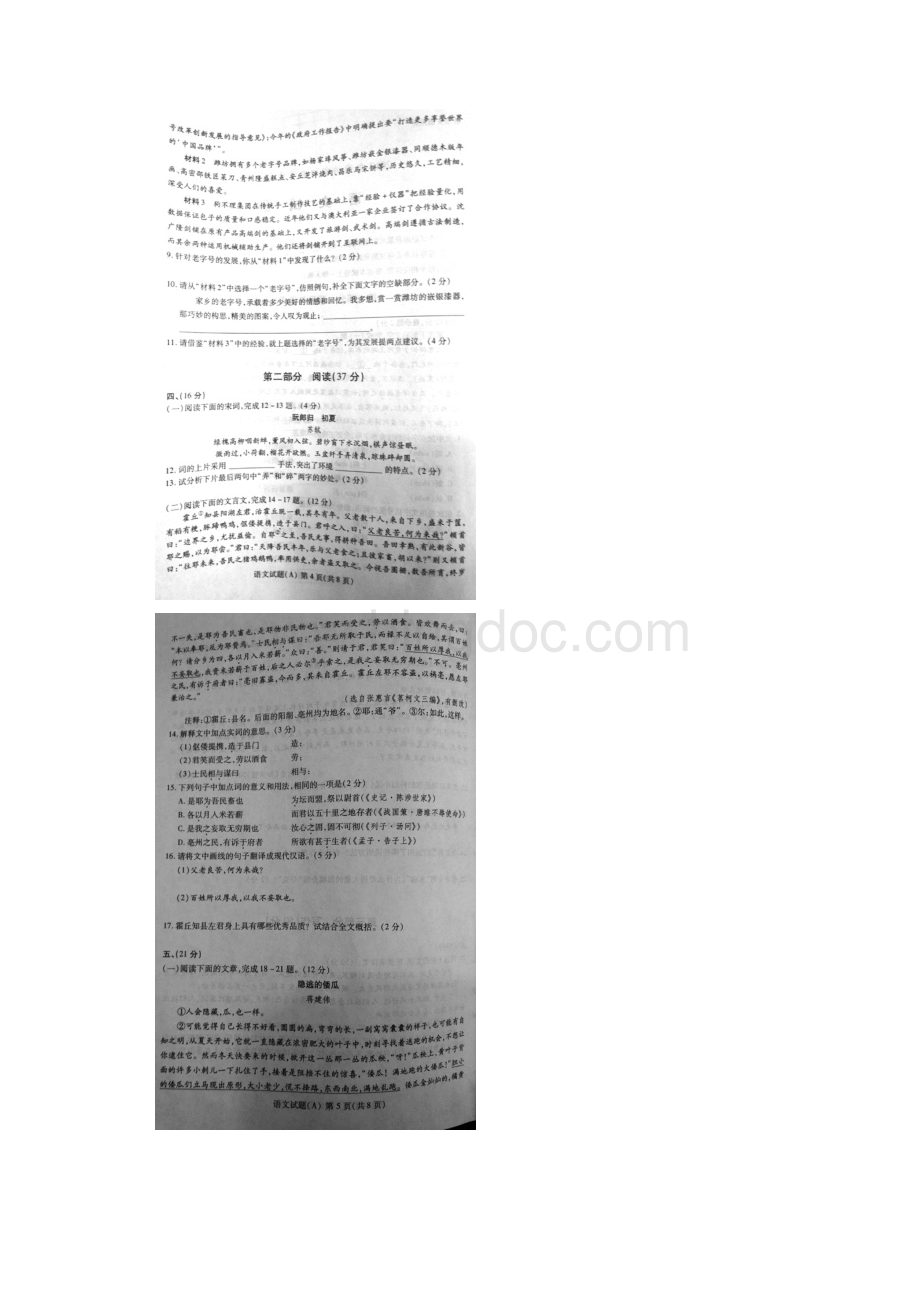 山东省潍坊市语文中考试题扫描版有答案.docx_第3页
