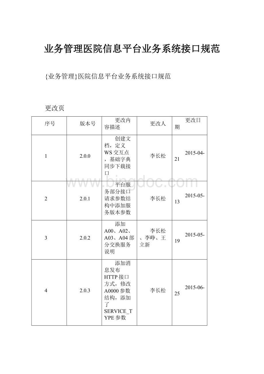 业务管理医院信息平台业务系统接口规范Word文档下载推荐.docx