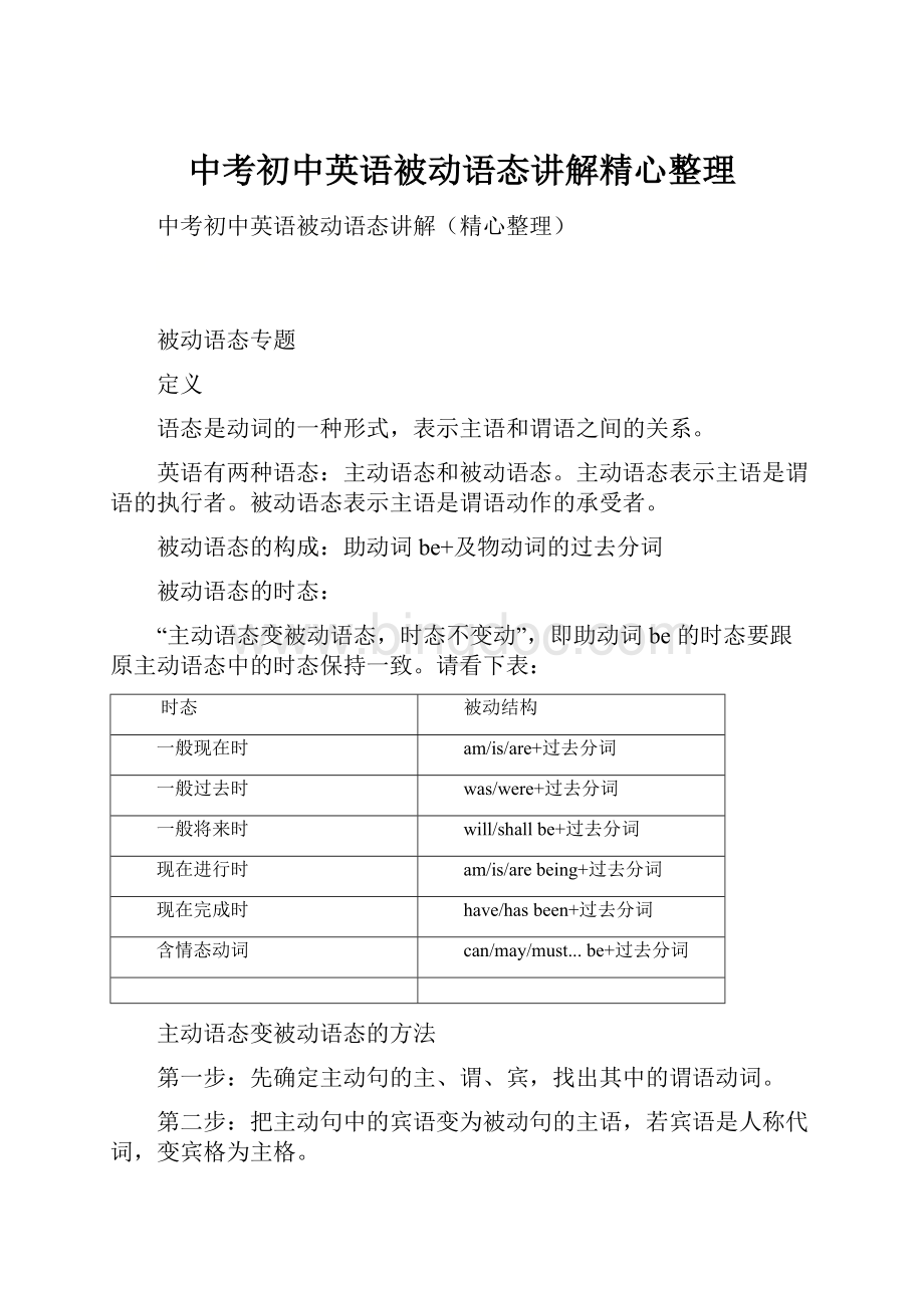 中考初中英语被动语态讲解精心整理Word文件下载.docx