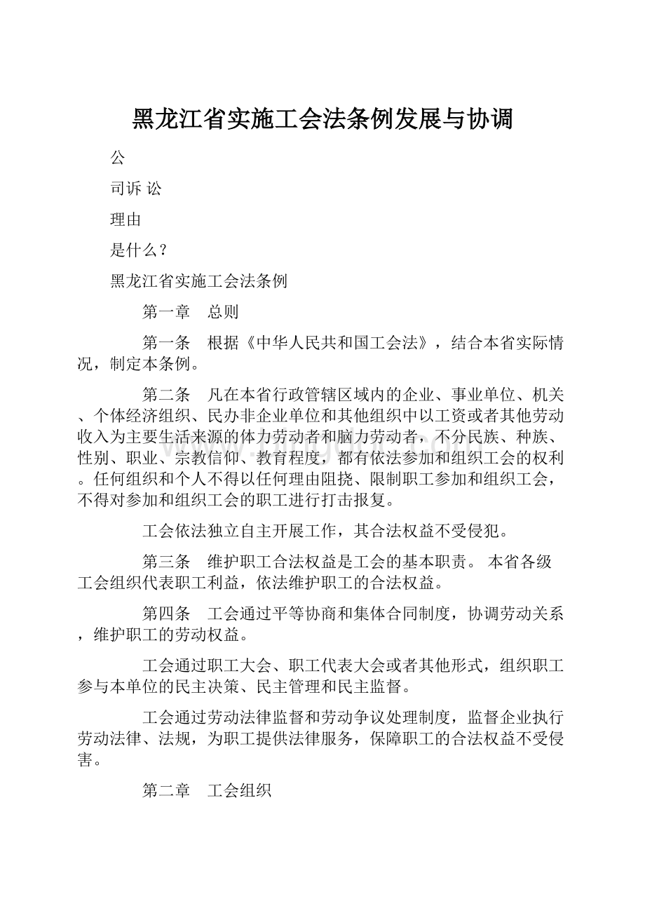 黑龙江省实施工会法条例发展与协调Word文档下载推荐.docx_第1页