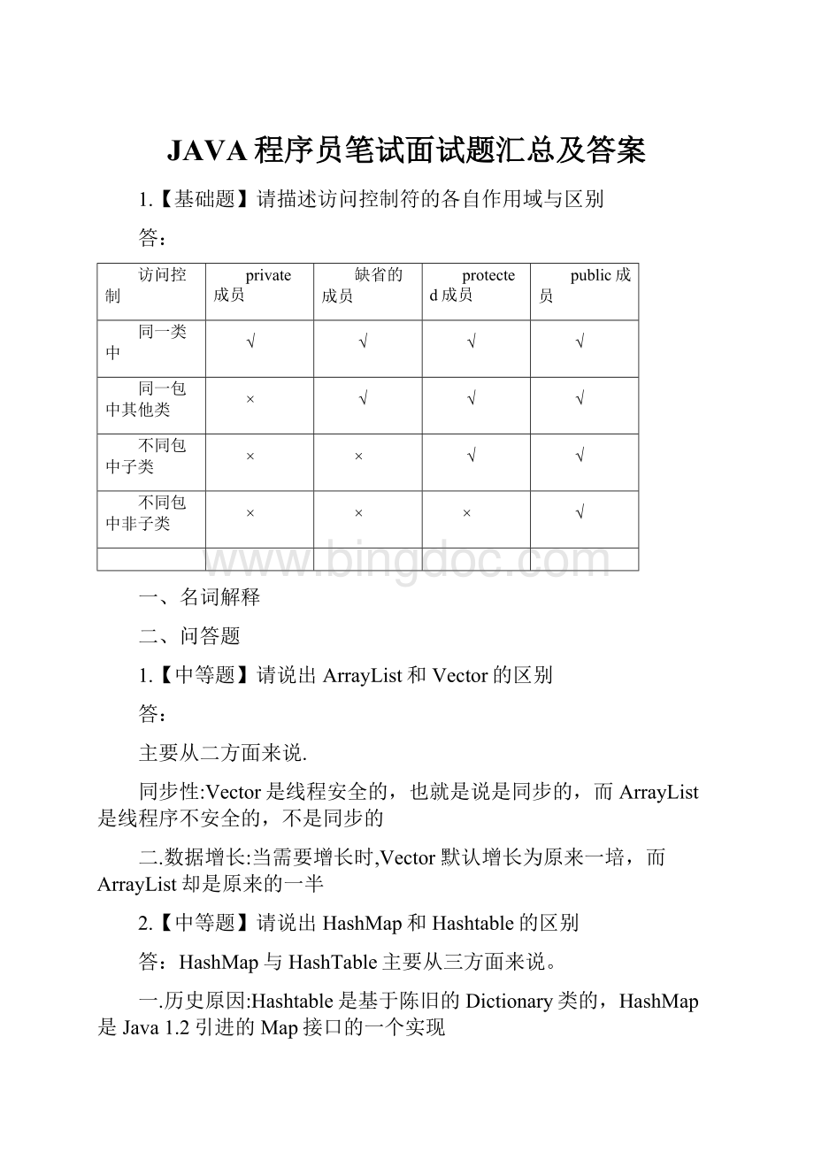 JAVA程序员笔试面试题汇总及答案.docx_第1页