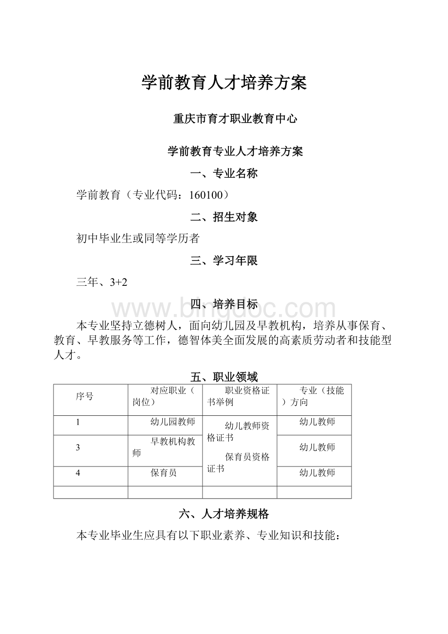 学前教育人才培养方案.docx_第1页