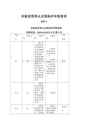 实验室资质认定现场评审检查表Word格式.docx