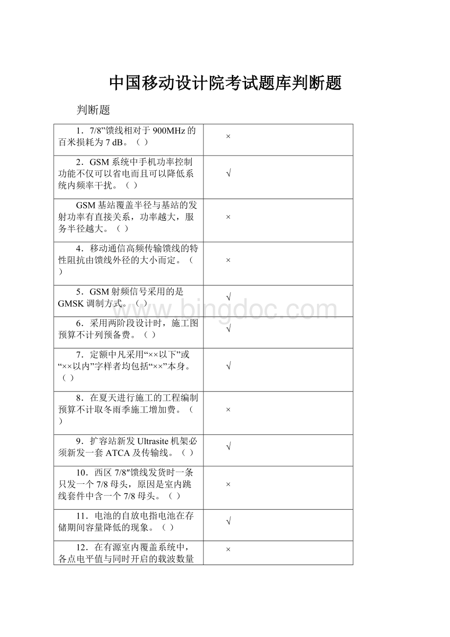 中国移动设计院考试题库判断题.docx_第1页