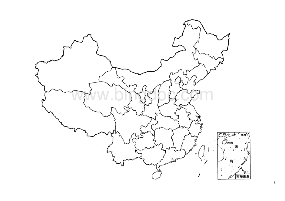 中国行政区划空白图及山脉空白图1.doc