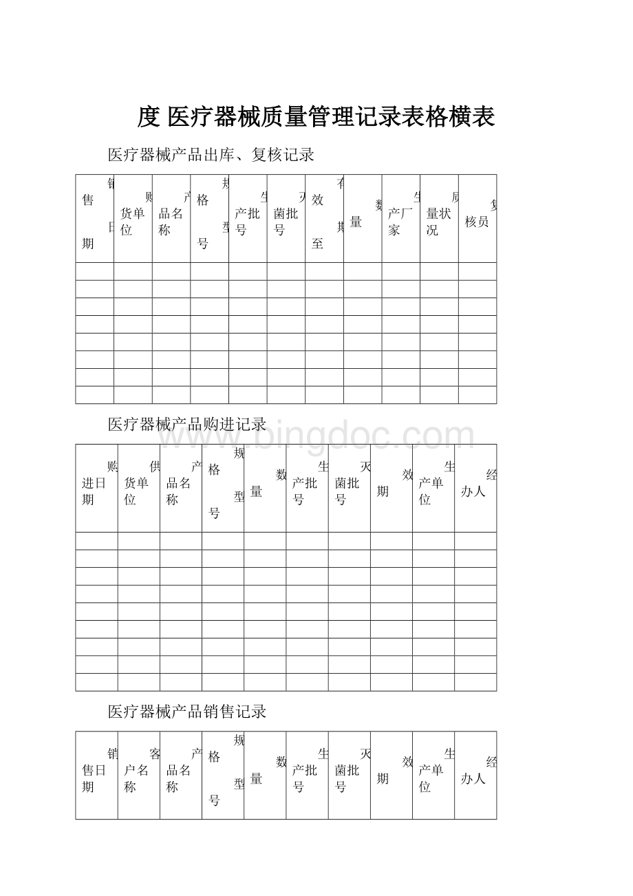 度 医疗器械质量管理记录表格横表文档格式.docx_第1页