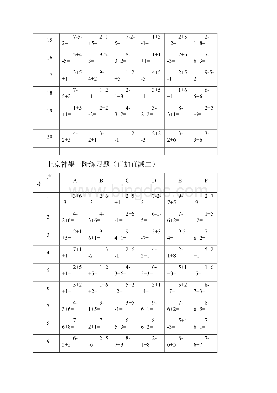 北京神墨一阶练习题直加直减一可编辑修改word版Word文档格式.docx_第2页