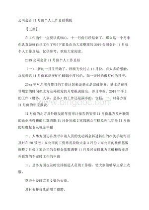 公司会计11月份个人工作总结模板五篇.docx