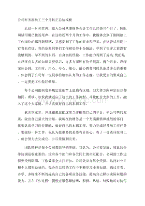 公司财务部员工三个月转正总结模板Word文档格式.docx