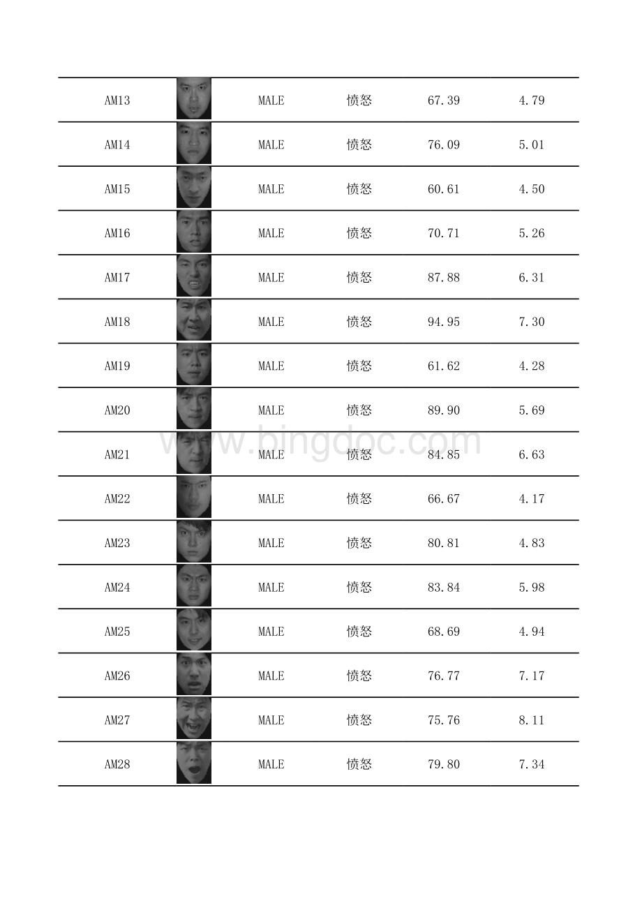 中国化面孔情绪图片系统数据统计表格文件下载.xls_第2页