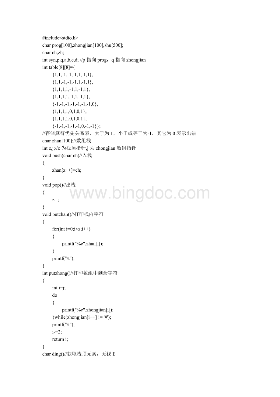 c语言实现算符优先语法分析Word文档格式.doc_第1页