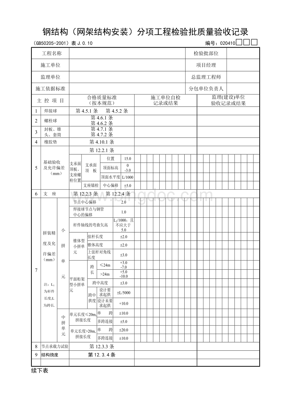 建筑施工质量验收规范检验批检查表完整版_001Word下载.doc_第2页