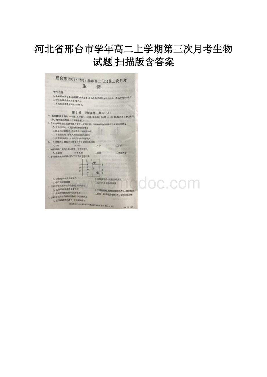 河北省邢台市学年高二上学期第三次月考生物试题 扫描版含答案Word格式.docx_第1页