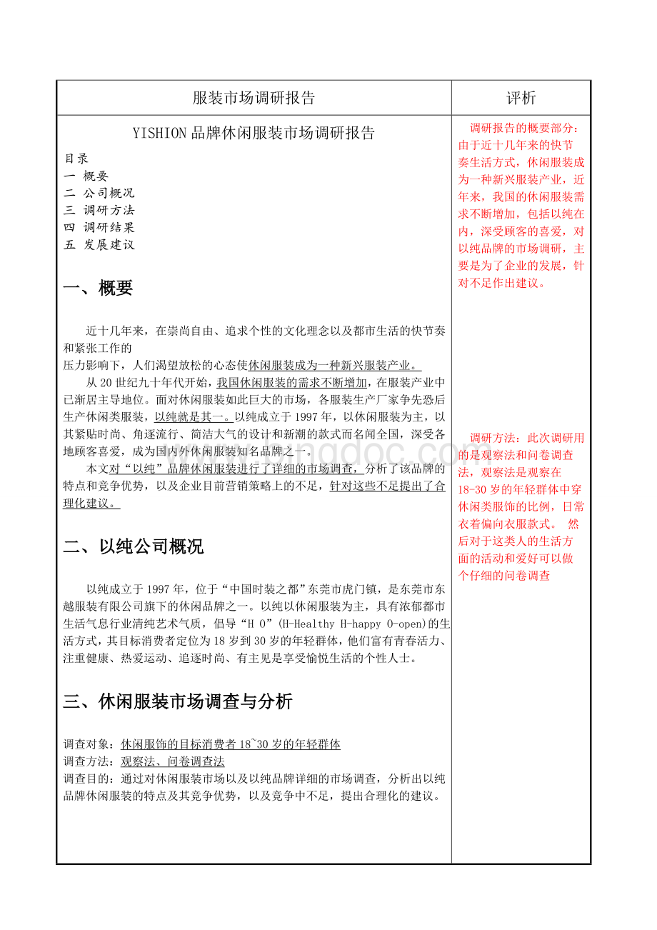 YISHION品牌休闲服装市场调研报告章程.doc_第1页