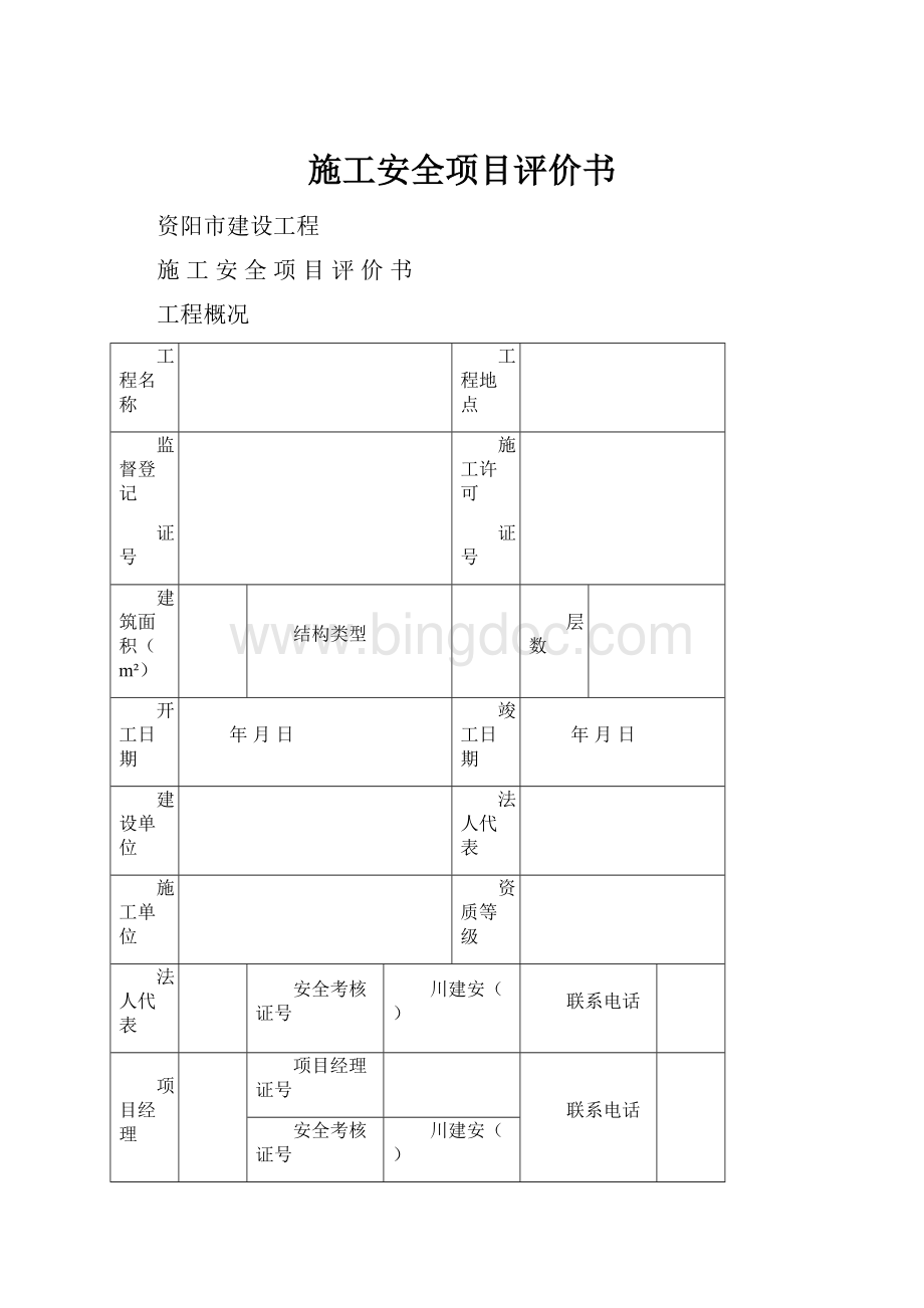 施工安全项目评价书.docx_第1页