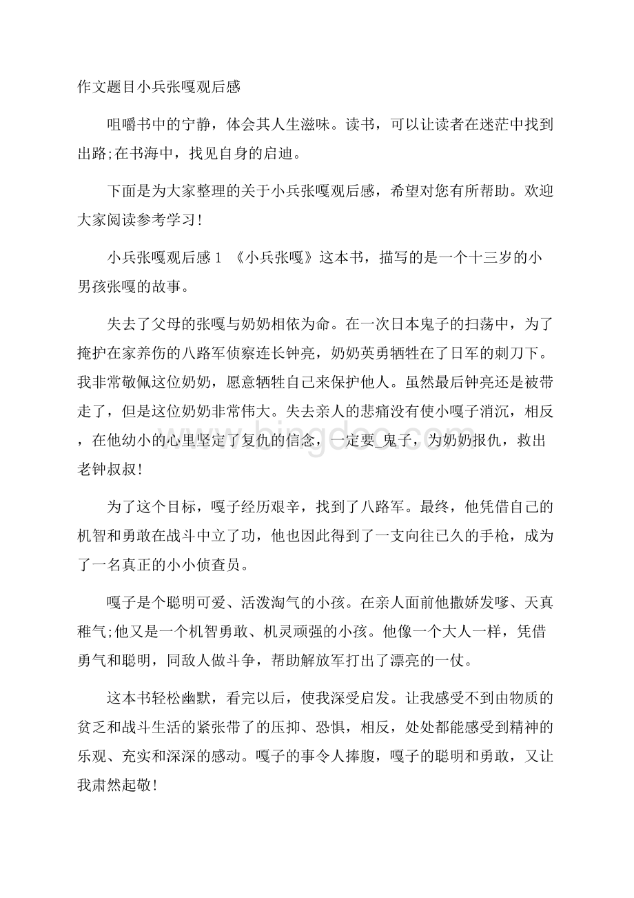 作文题目小兵张嘎观后感Word文档格式.docx