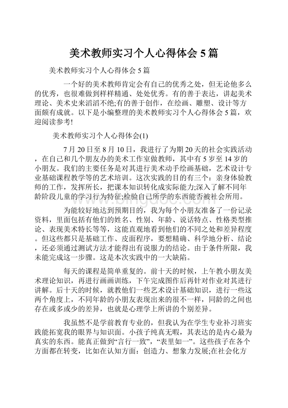 美术教师实习个人心得体会5篇.docx_第1页