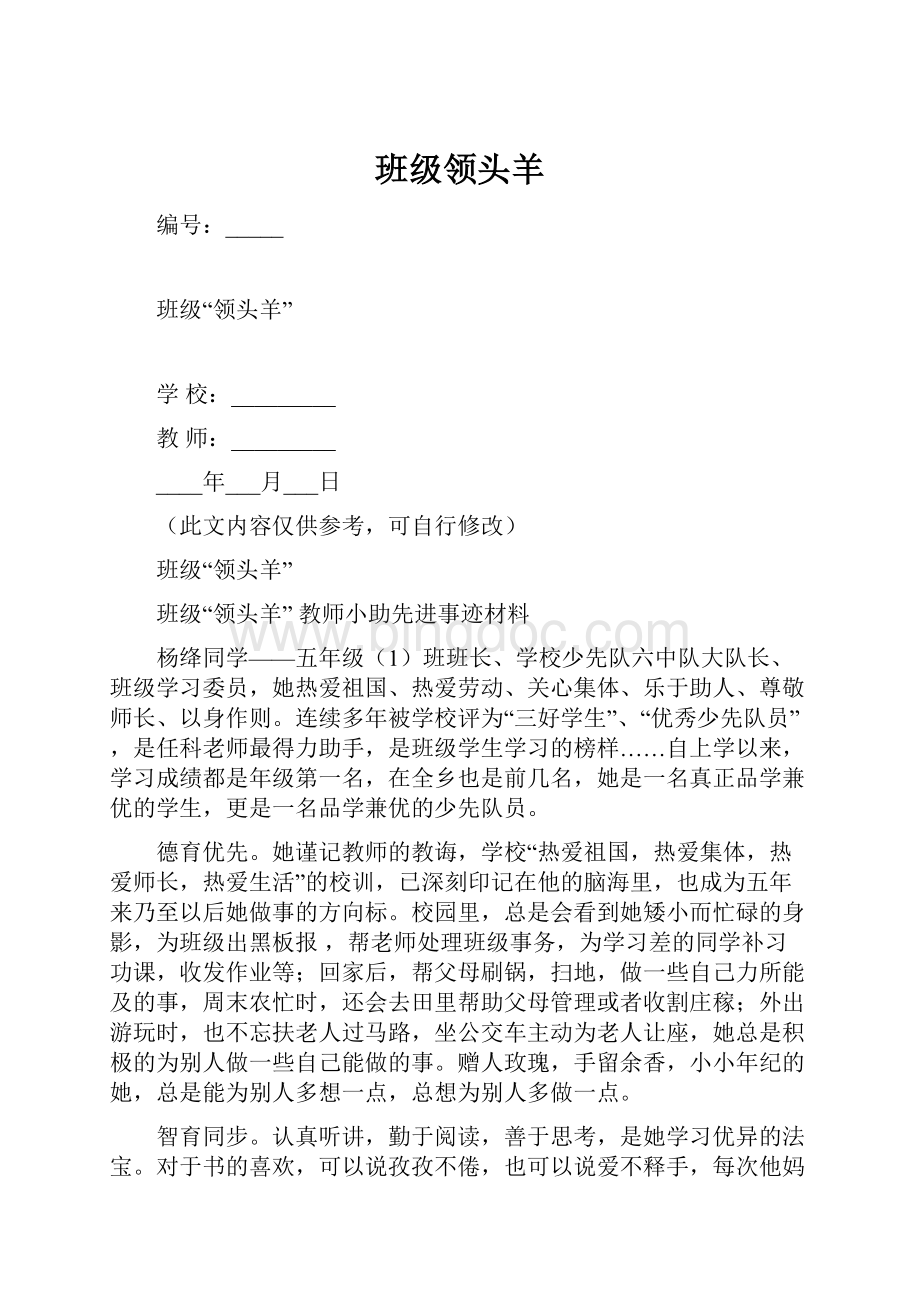 班级领头羊Word格式文档下载.docx