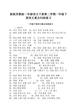 新版苏教版一年级语文下册第二学期一年级下册语文重点归纳复习.docx