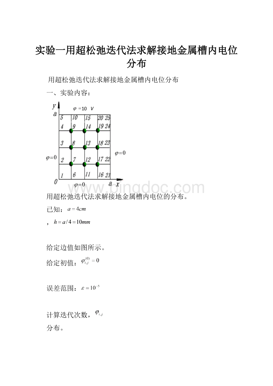 实验一用超松弛迭代法求解接地金属槽内电位分布.docx_第1页