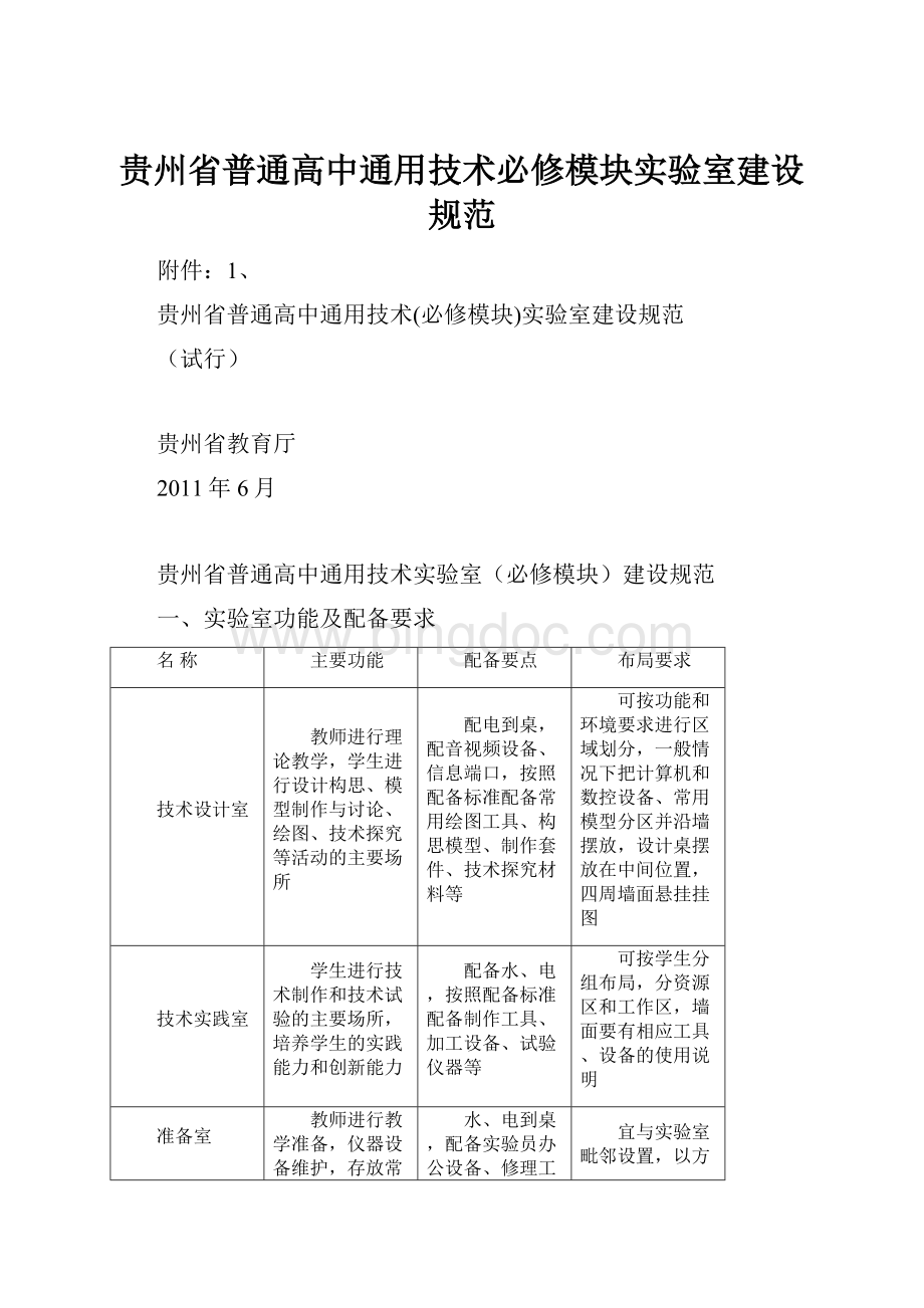 贵州省普通高中通用技术必修模块实验室建设规范.docx_第1页