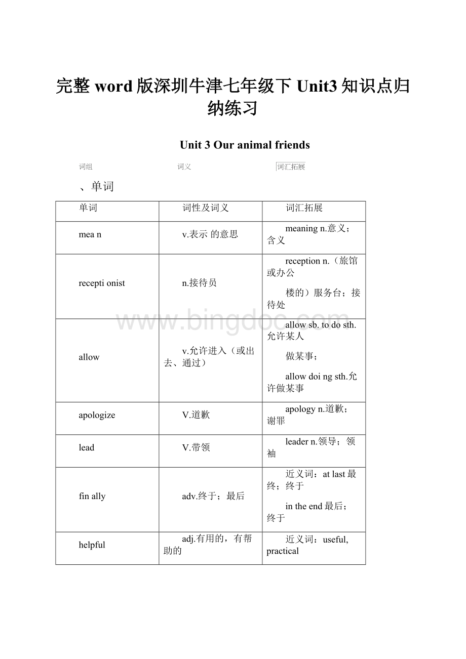 完整word版深圳牛津七年级下Unit3知识点归纳练习Word文档格式.docx_第1页