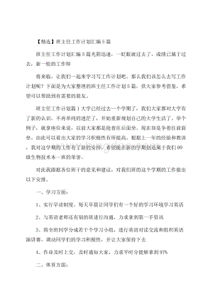 精选班主任工作计划汇编5篇.docx