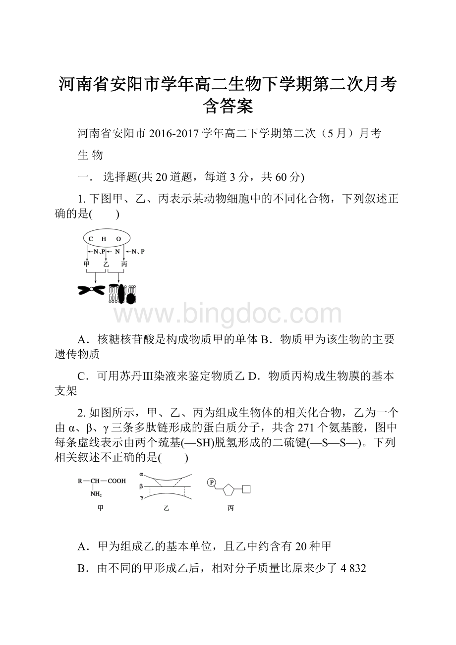 河南省安阳市学年高二生物下学期第二次月考含答案.docx_第1页