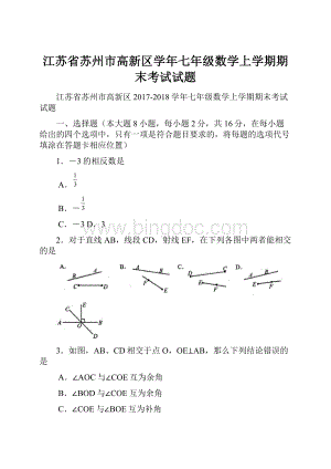 江苏省苏州市高新区学年七年级数学上学期期末考试试题.docx