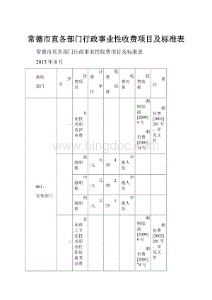 常德市直各部门行政事业性收费项目及标准表.docx