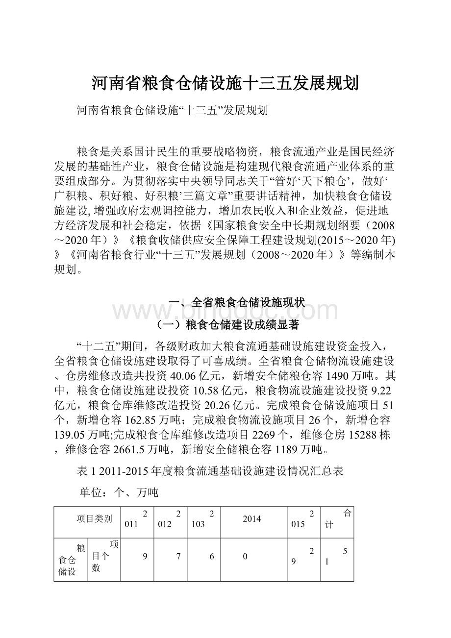 河南省粮食仓储设施十三五发展规划.docx_第1页