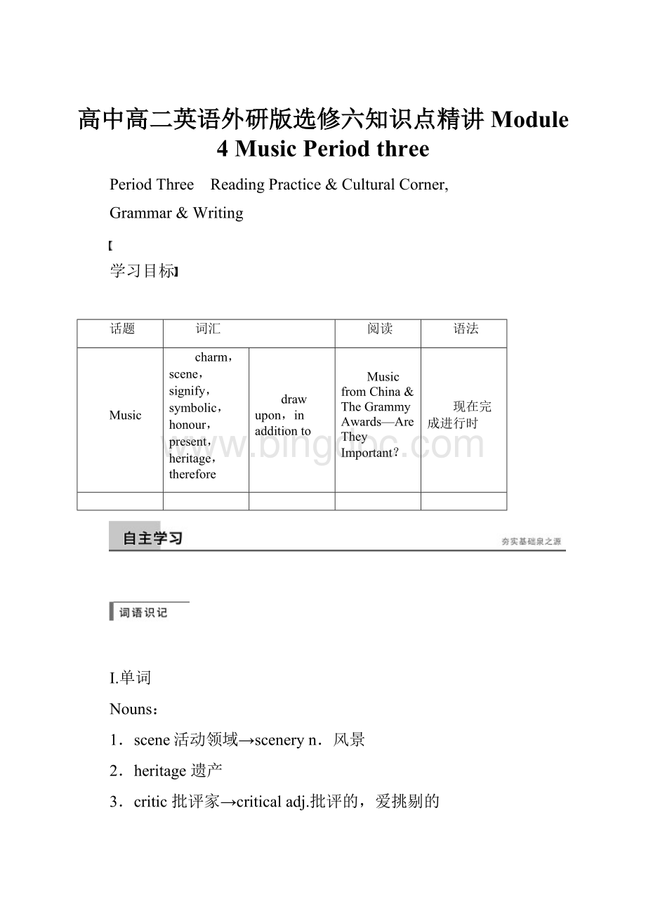 高中高二英语外研版选修六知识点精讲Module 4 Music Period threeWord格式.docx