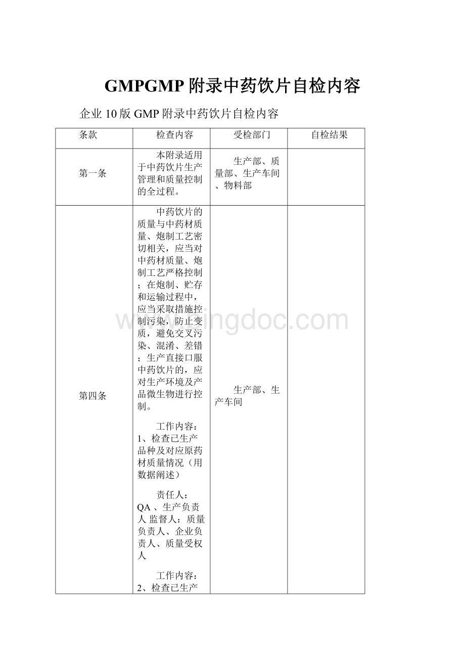 GMPGMP附录中药饮片自检内容Word下载.docx_第1页