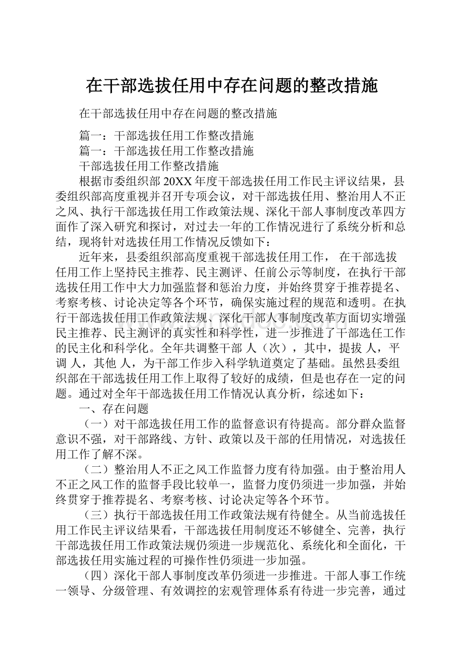 在干部选拔任用中存在问题的整改措施.docx