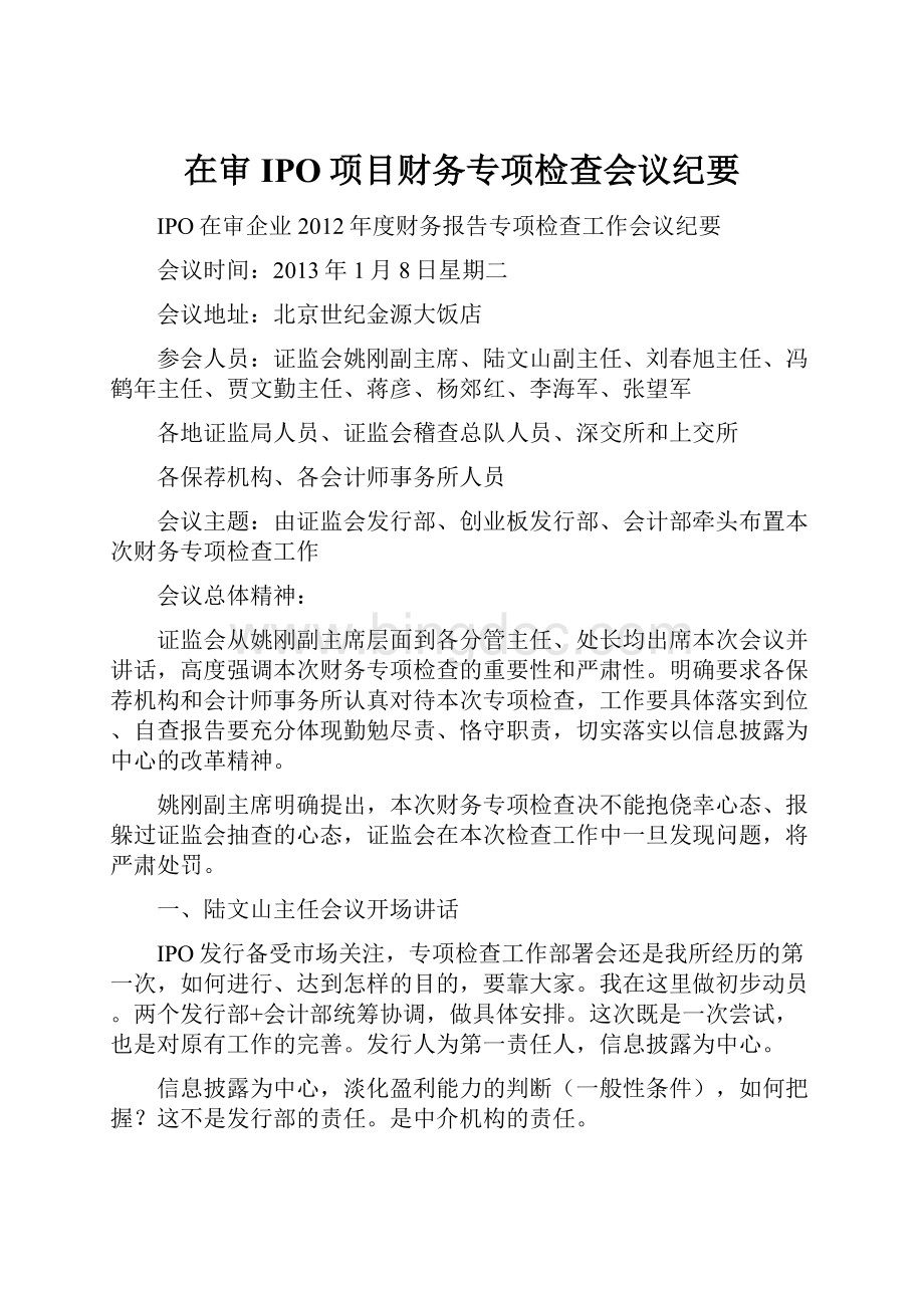 在审IPO项目财务专项检查会议纪要.docx_第1页